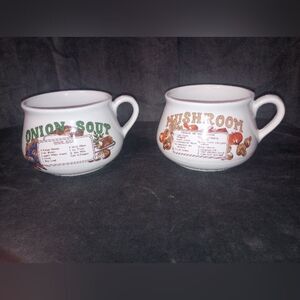 Vintage Soup Mugs - Onion Soup and Mushroom Soup Made in Taiwan EUC